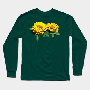 Twin Yellow Zinnias Long Sleeve T-Shirt